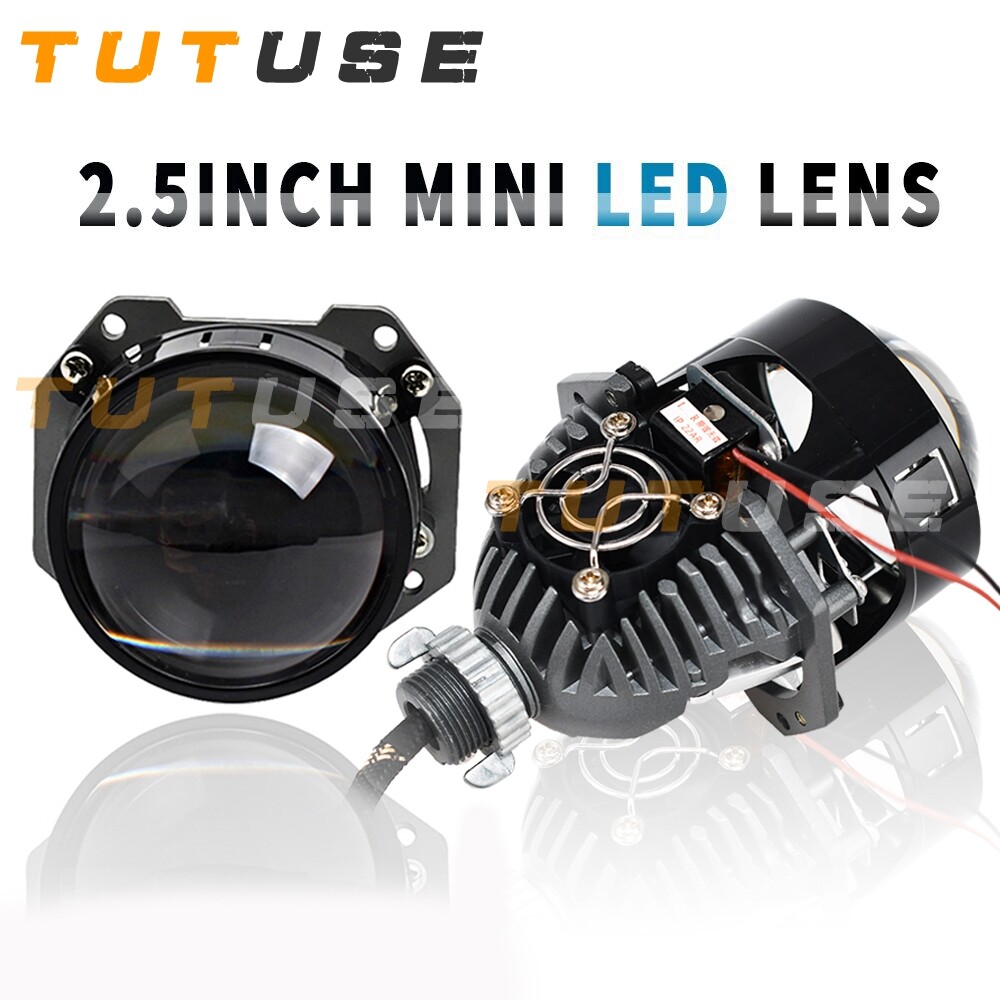 Mini Headlight 2.5 inch Bi LED Projector Lens+Silver Shrouds Retrofit Universal
