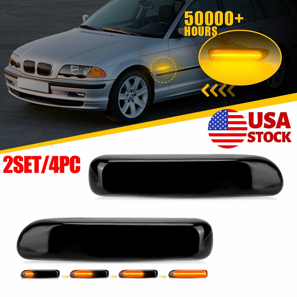 4PC Smoked Sequential LED Side Marker Lights For BMW 3 Series Coupe/Convertible