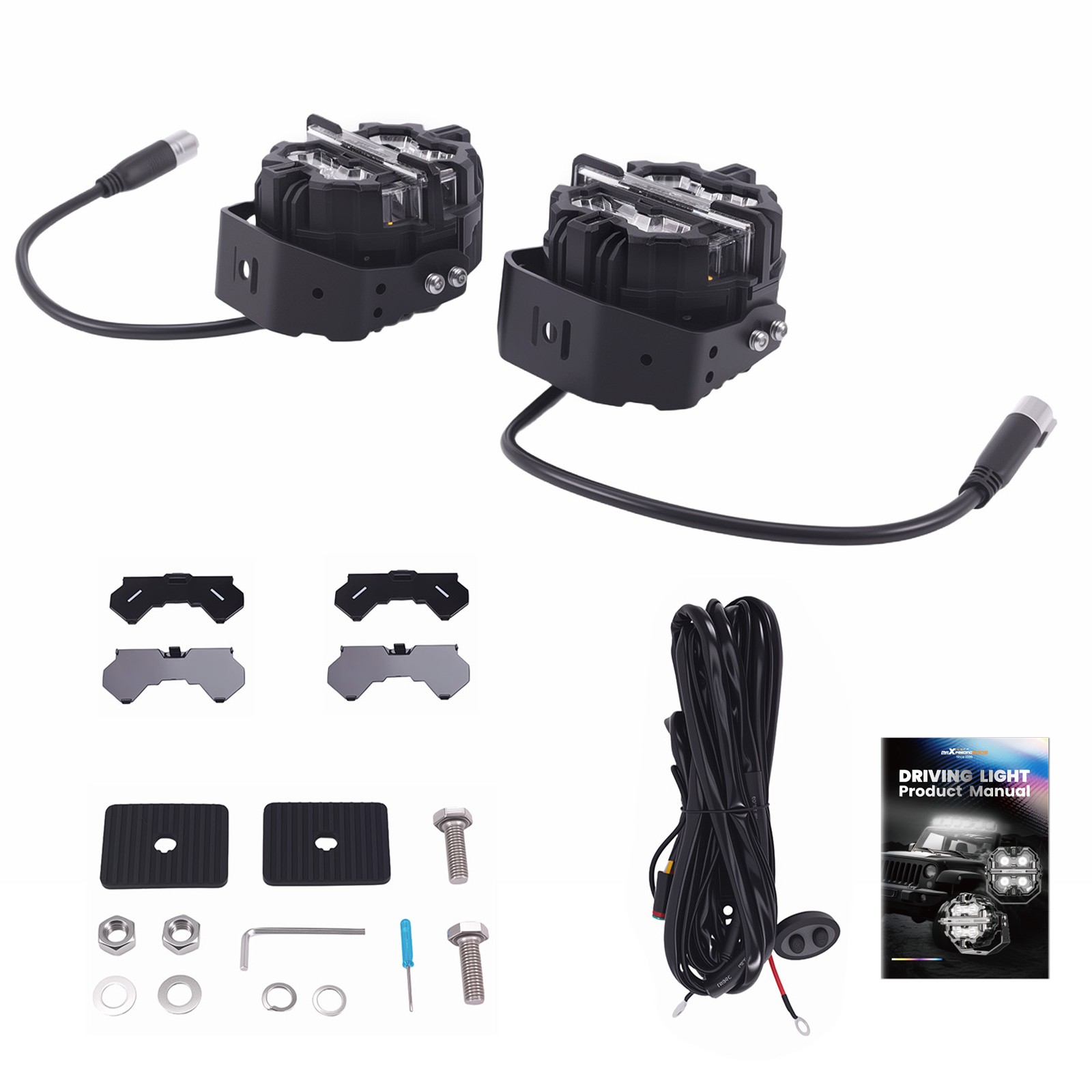 3.5″ LED Pod Lights 160W Spot Beam Side Shooter Driving Light White+Amber DRL