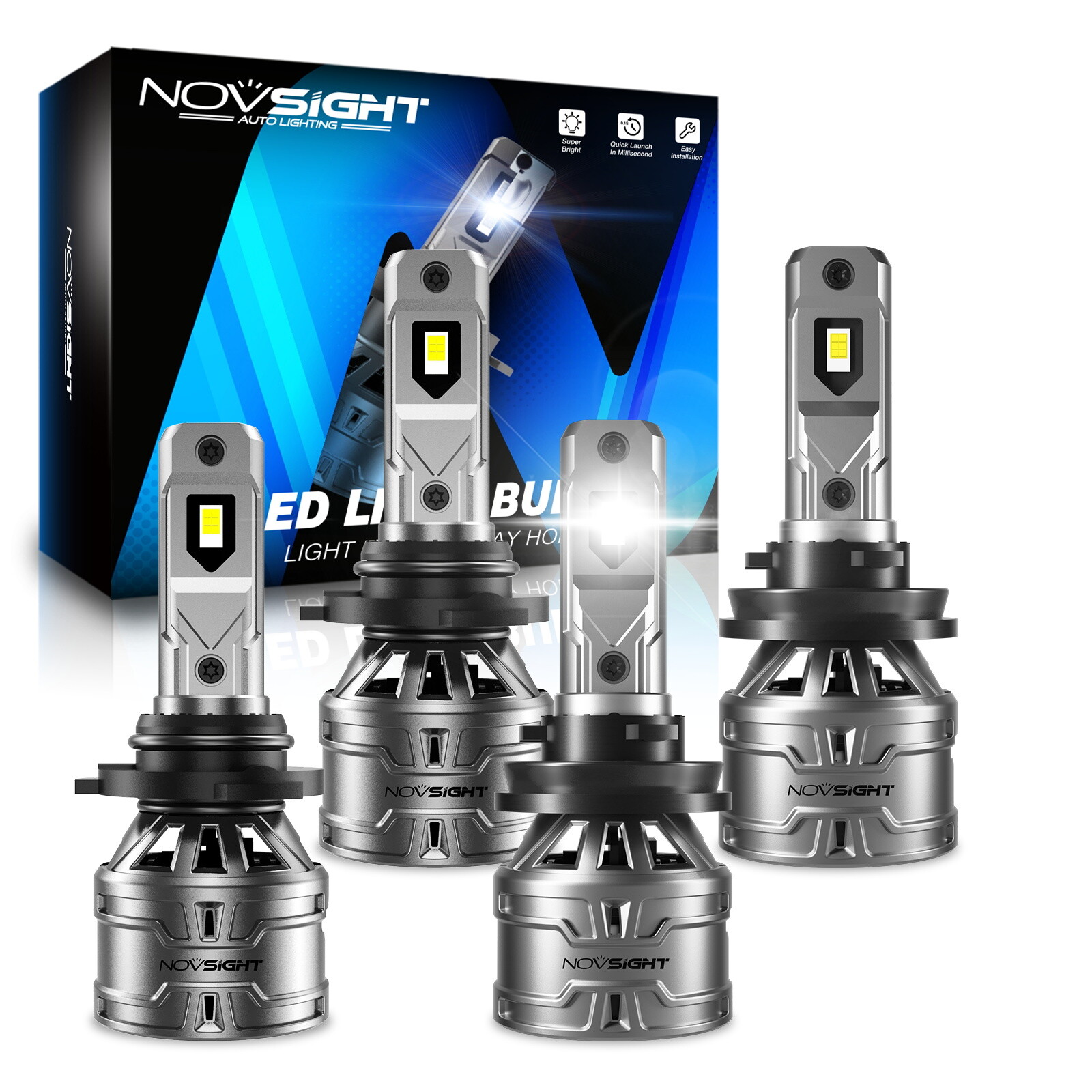 NOVSIGHT HB3/9005+H11 LED Headlight High Low Beam Bulbs 6500K 60W Super Bright