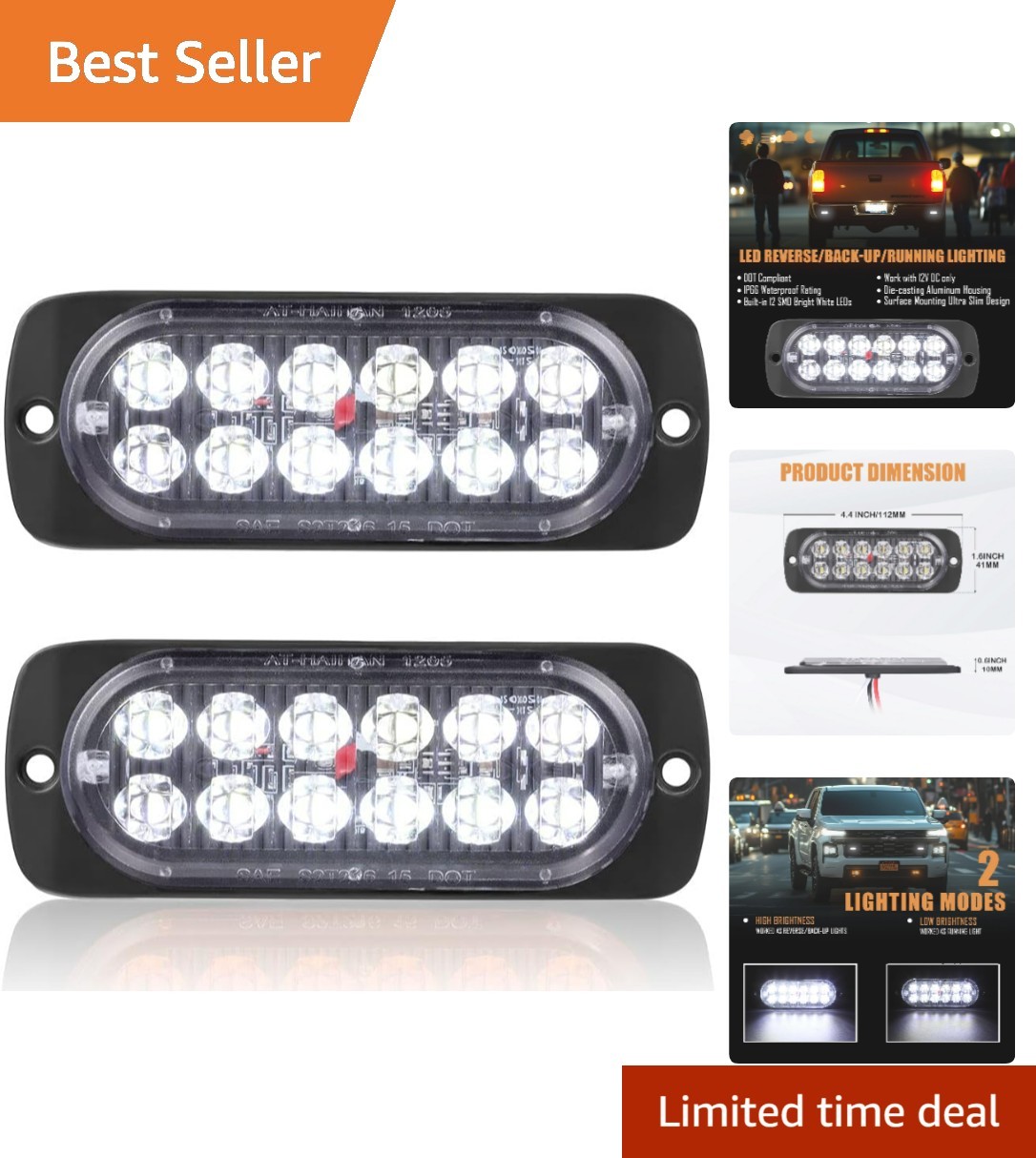 2-Pack of High-Brightness LED Backup Lights – Aluminum & Polycarbonate Housing