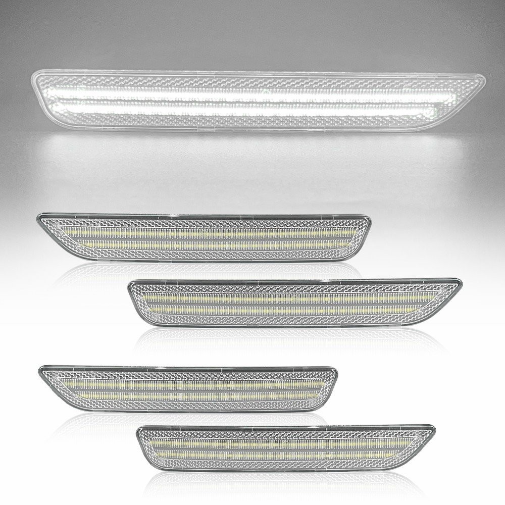 For 2010-14 Ford Mustang LED White Side Marker Light Clear Lens Front Rear 4pcs