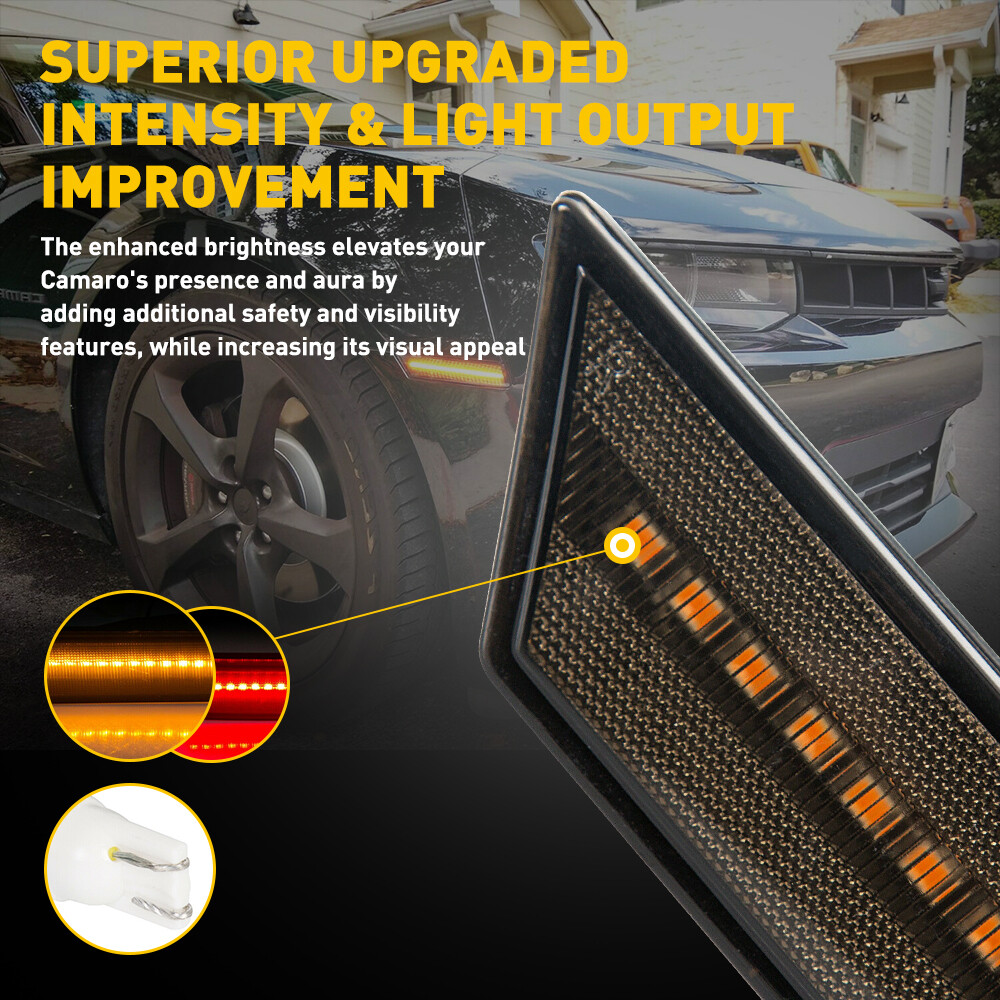 4x For 2010-2015 Chevrolet Camaro LED Side Marker Light Smoked Car Replace Parts