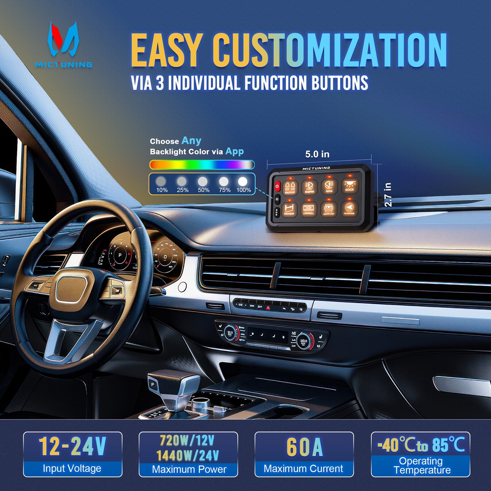 RGB 8 Gang Switch Panel with bluetooth APP Control 12/24v LED Control Box Marine