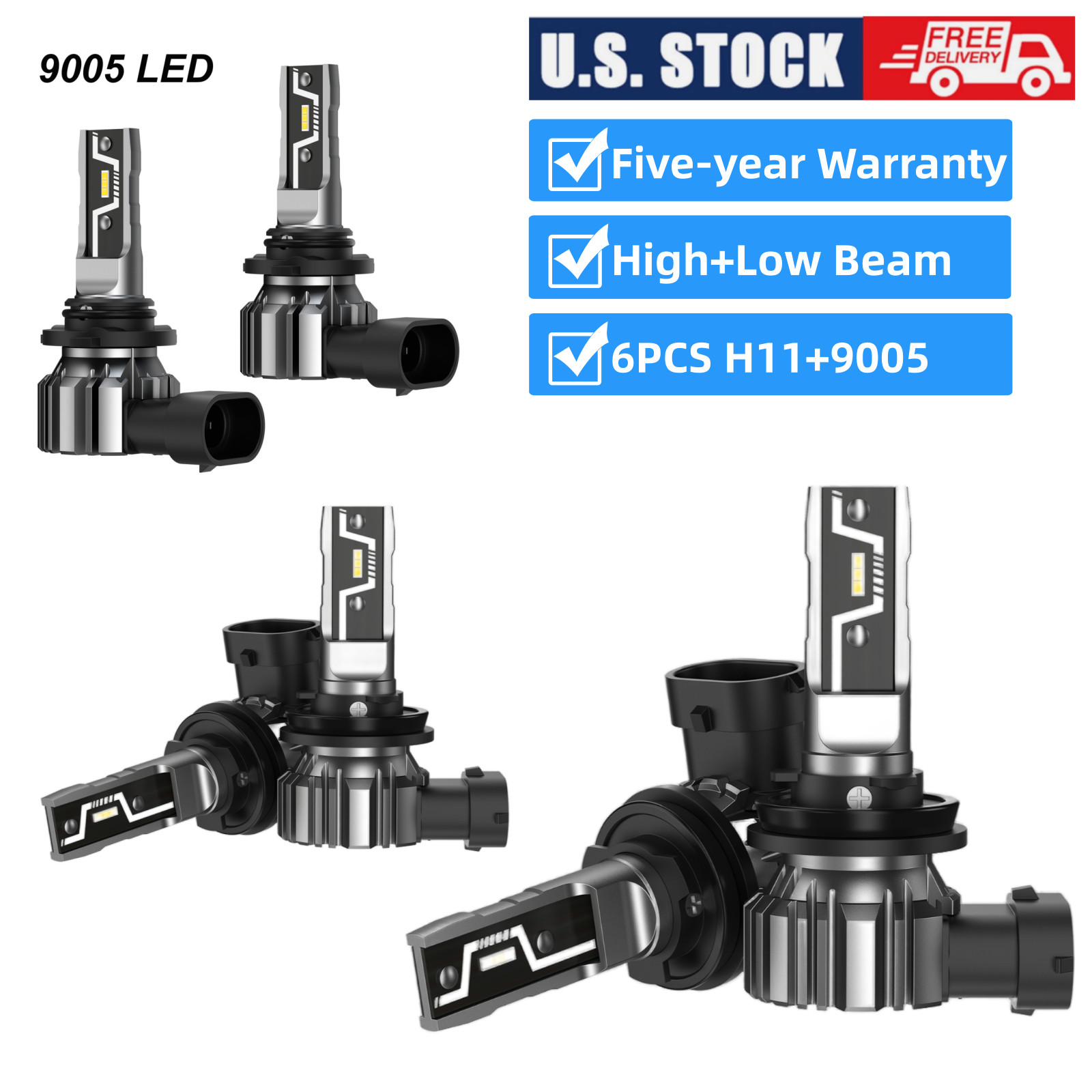 Novsight 6x H11 9005 LED Headlight Bulbs High Low Fog Beam Super Brighter 6500K