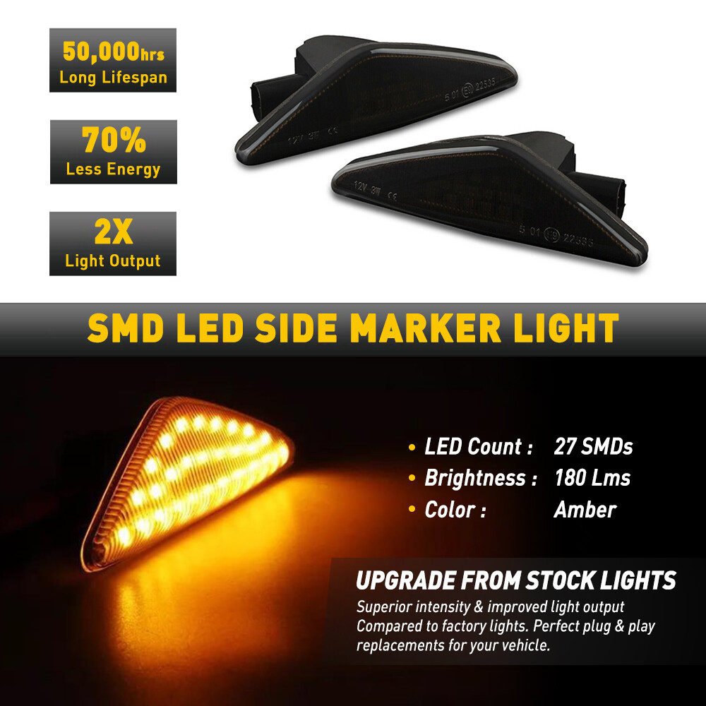 For 07-13 BMW X5 SUV E70 Smoked Fender Signal Side Marker Lights Car Accessories