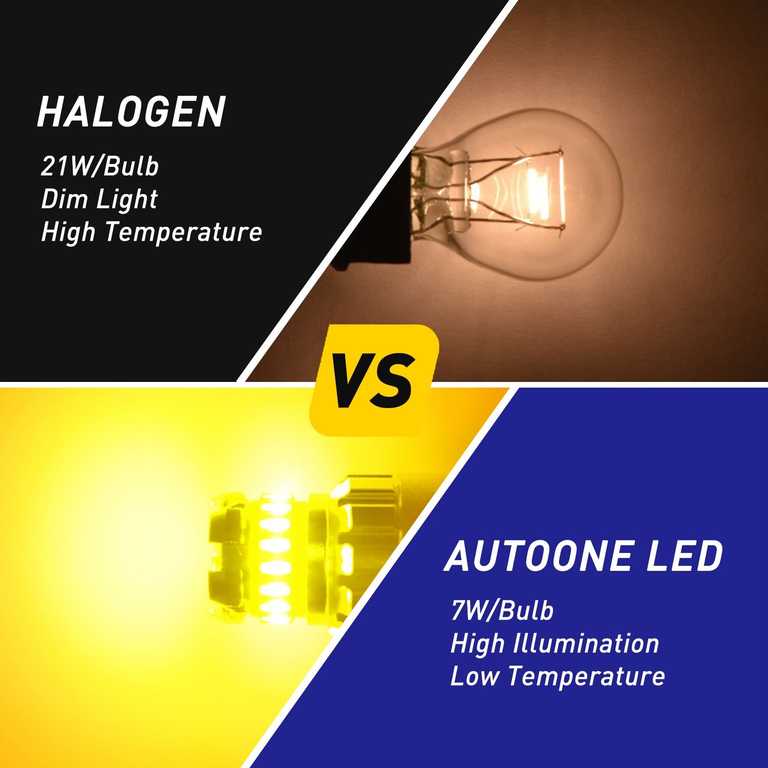 3000K Amber Yellow AUTOONE 1157 7528 LED Back Up Reverse Tail Light Bulbs 2-10X