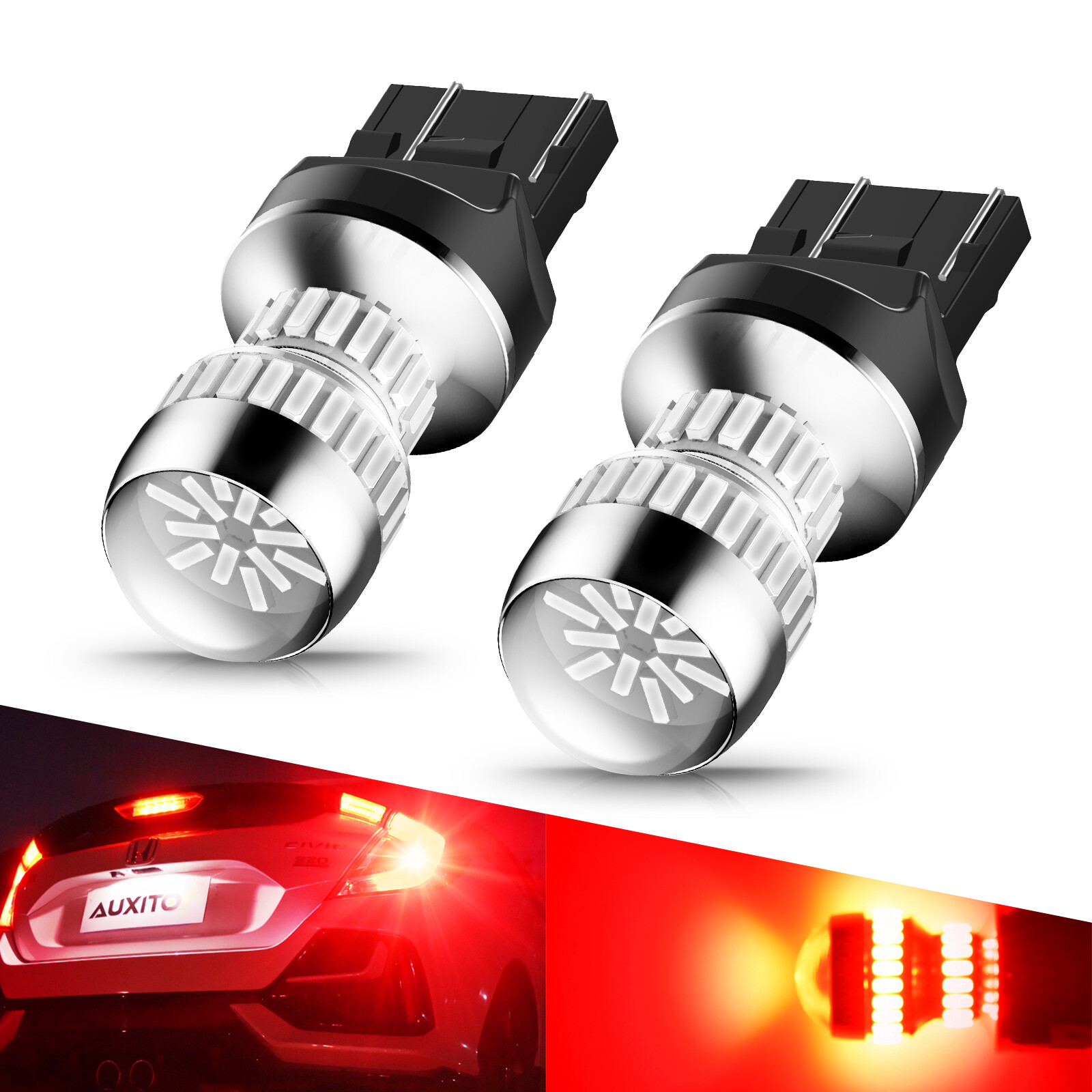 2pcs 7443 7440 LED Red Strobe Flash Blinking Brake Stop Tail Parking Light Bulbs
