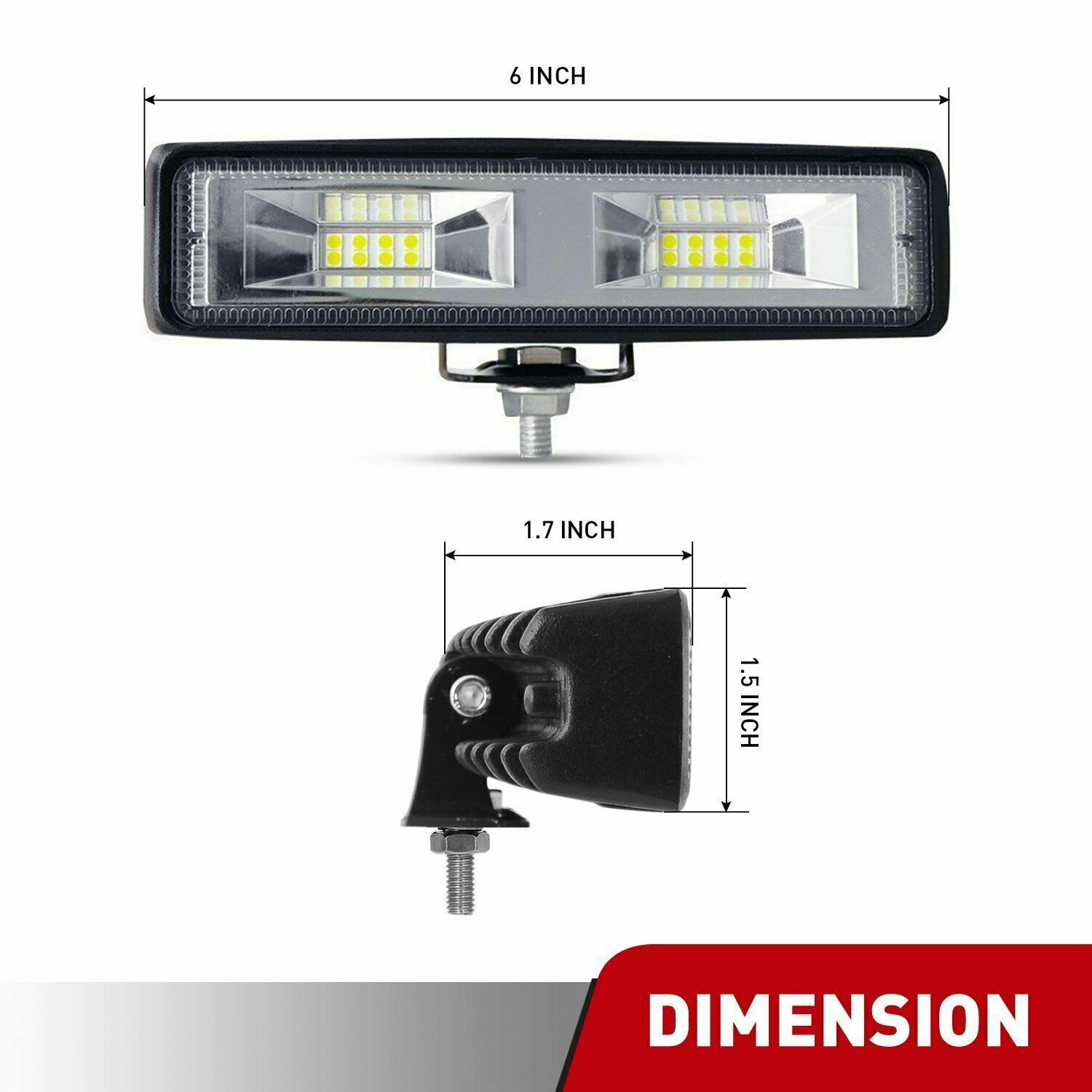 2x 6inch 48W LED Work Light Bar Flood Fog Lamp Offroad Driving Truck SUV ATV