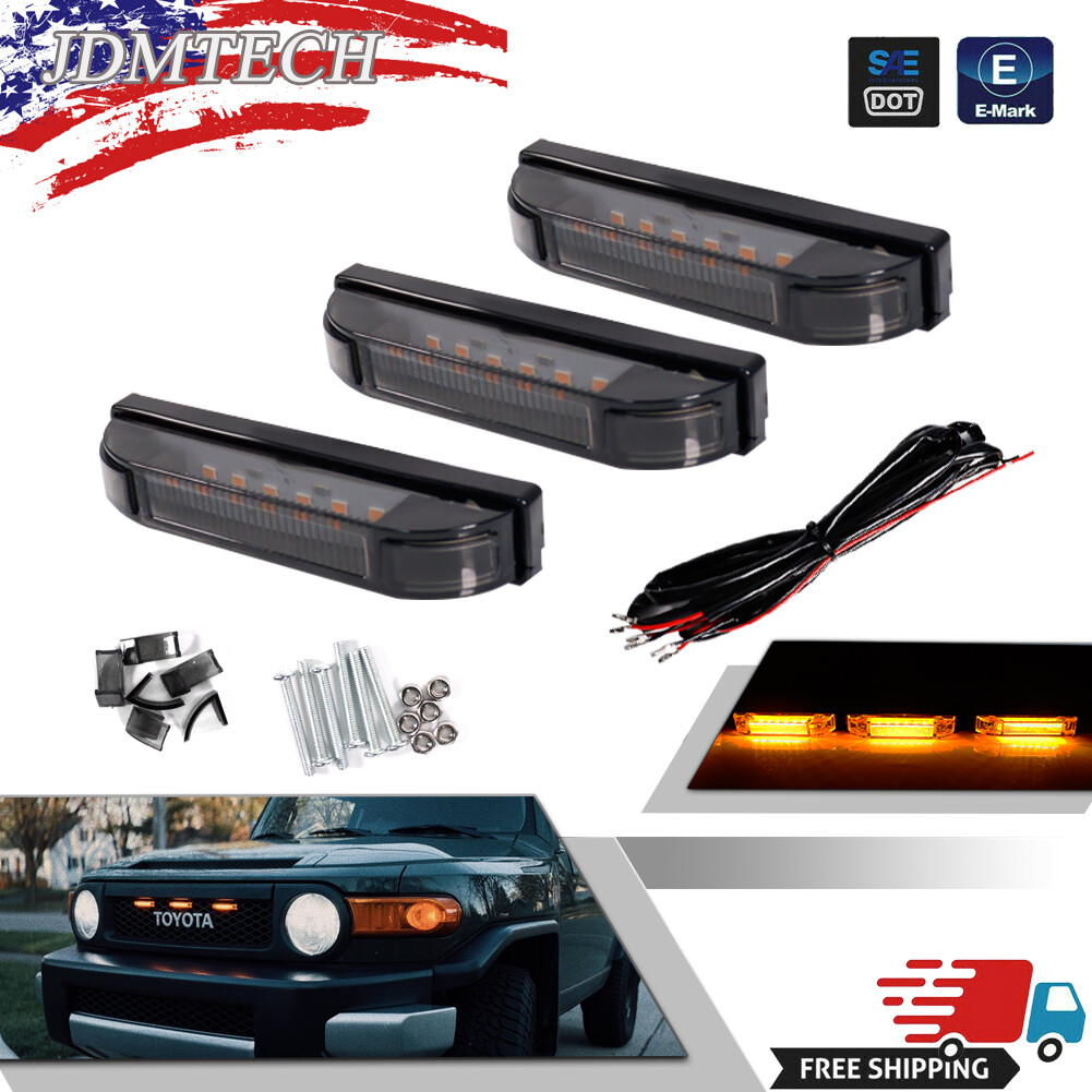 Smoke Lens Amber LED Front Grille Running Lights Kit For 07-14 Toyota FJ Cruiser