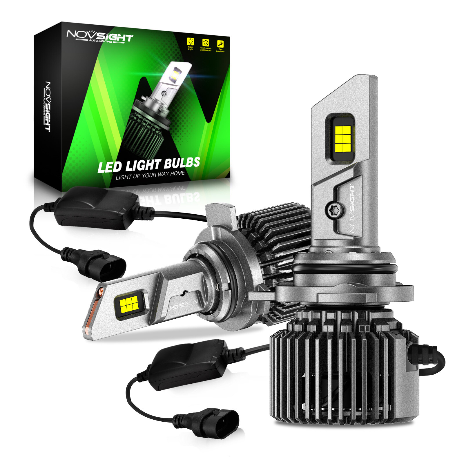 NOVSIGHT Pair 9012 HIR2 LED Headlight Bulbs Kit High Low Beam Super Bright White