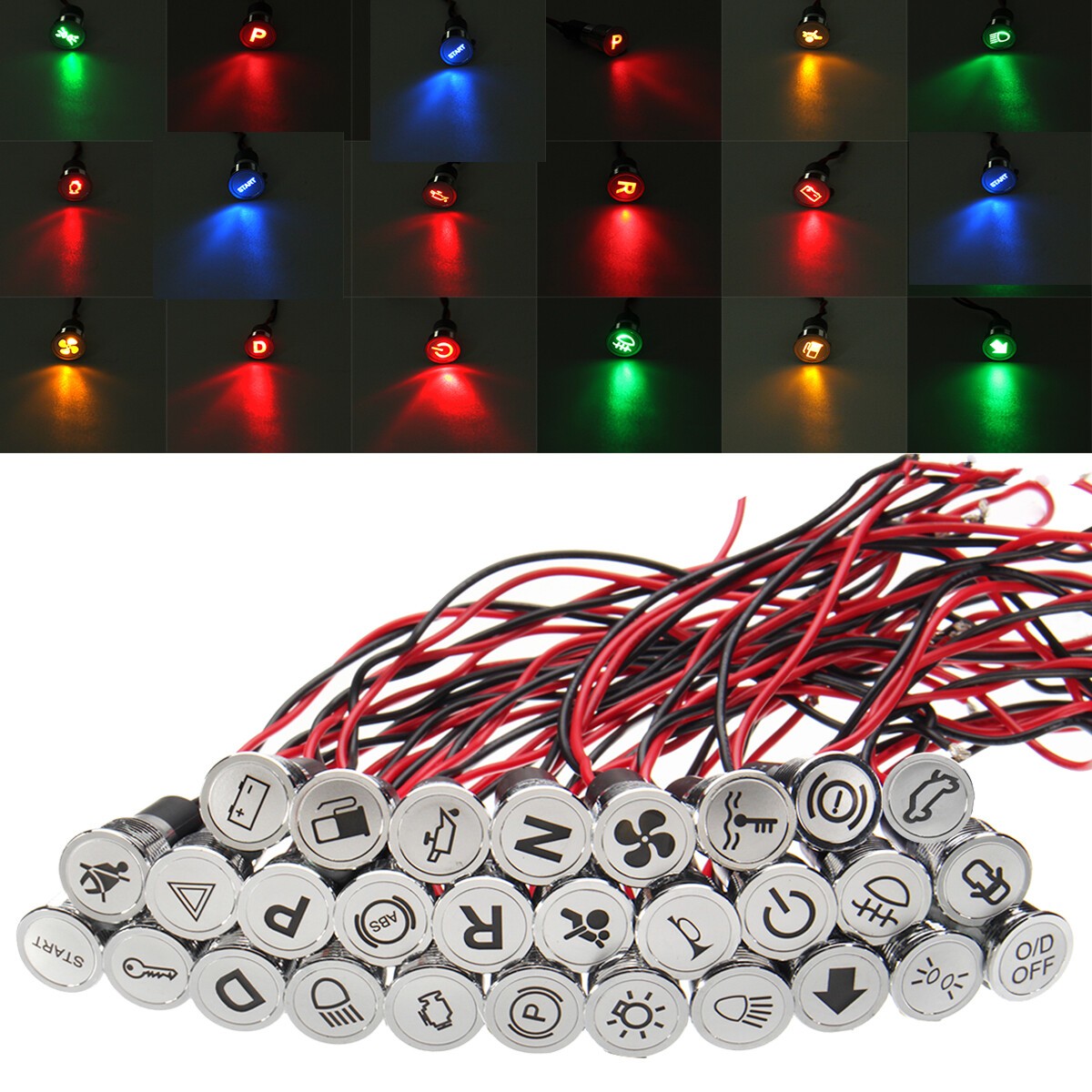 Car Boat 12-36V 12mm LED Indicator Light Dashboard Panel Warning Pilot Lamp
