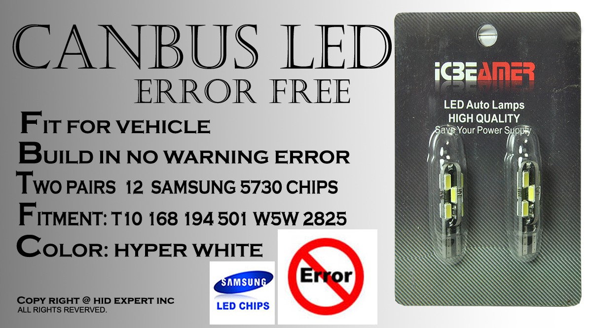 4 pc T10 Canbus Samsung 12 LED Chips White Fit Rear Side Marker Light Bulbs Y366