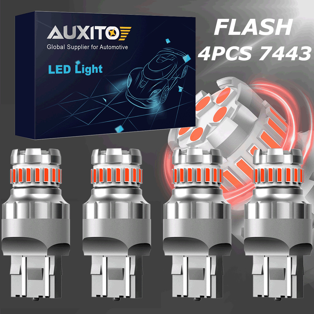 4PCS 7443 7440 LED Red Strobe Flash Blinking Brake Stop Tail Parking Light Bulbs