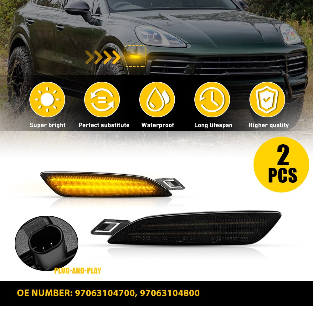 Front Left Right Smoked LED Side Marker Signal Light For Cayenne 958.2 2015-2019