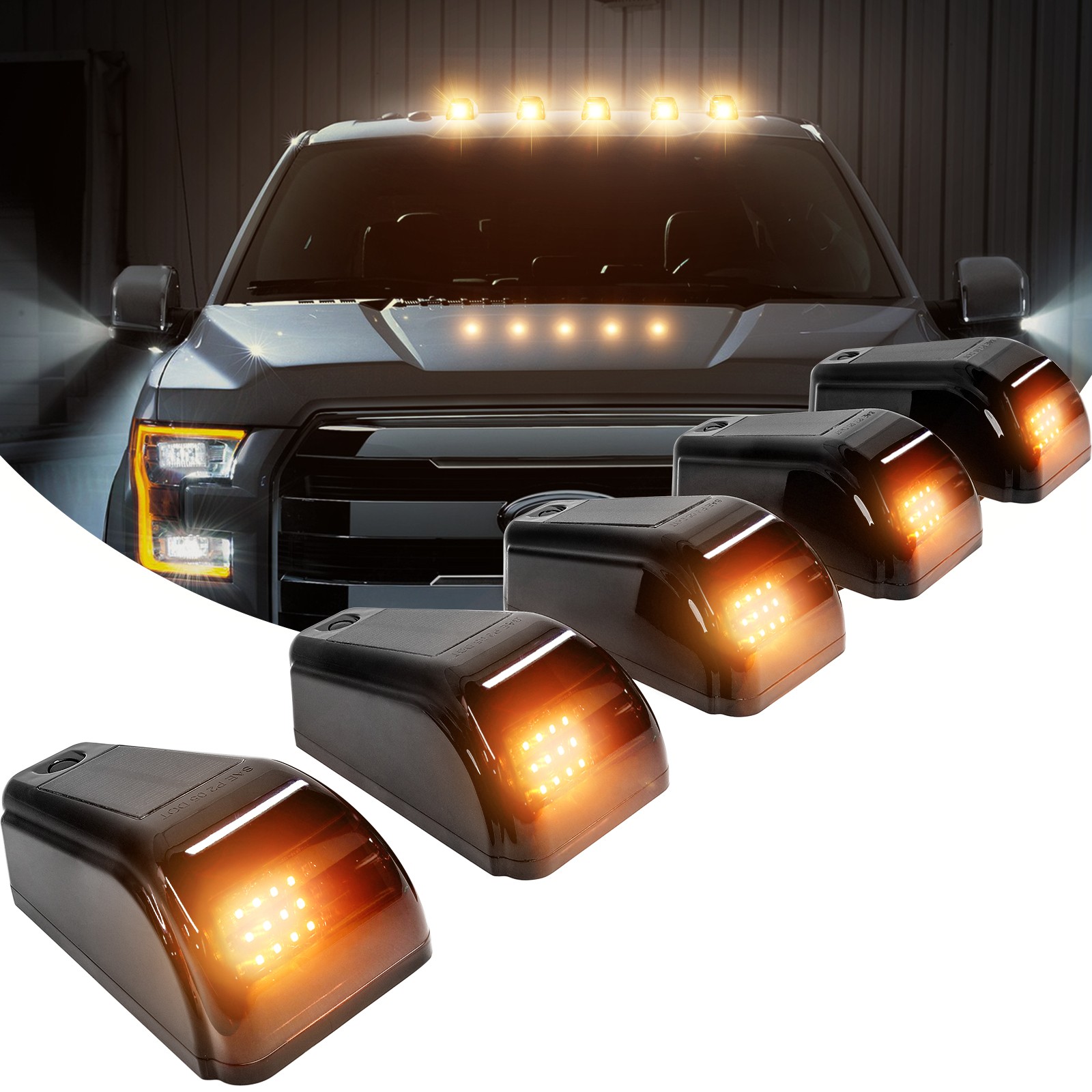 5X LED Cab Lights Solar Powered Wireless Amber Marker For Peterbilt 326 379 389