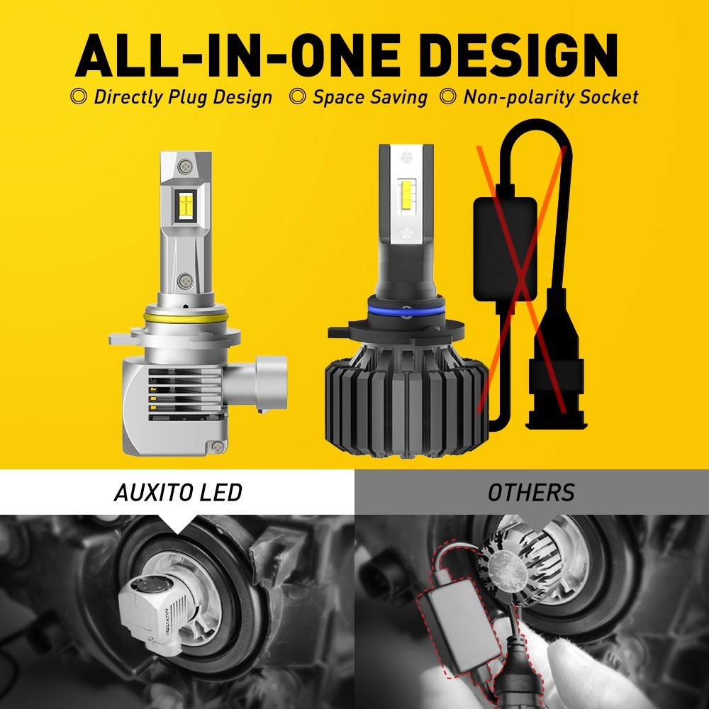 AUXITO 6000K Super White 9012 HIR2 LED Headlight Bulbs High Low Beam Headlamps