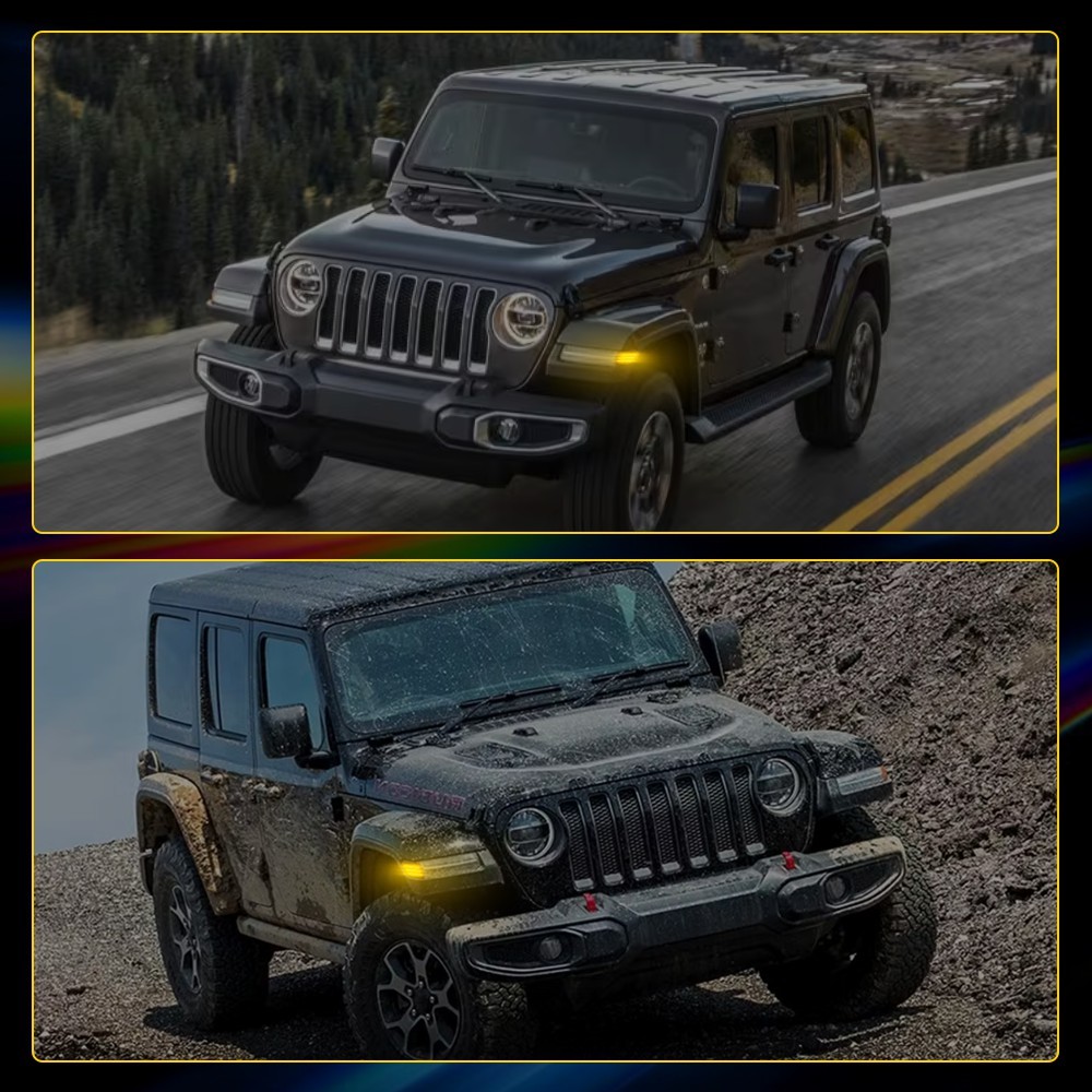 4PC Smoked Lens LED Side Marker Light Fender For 2018-26 Jeep Wrangler Gladiator