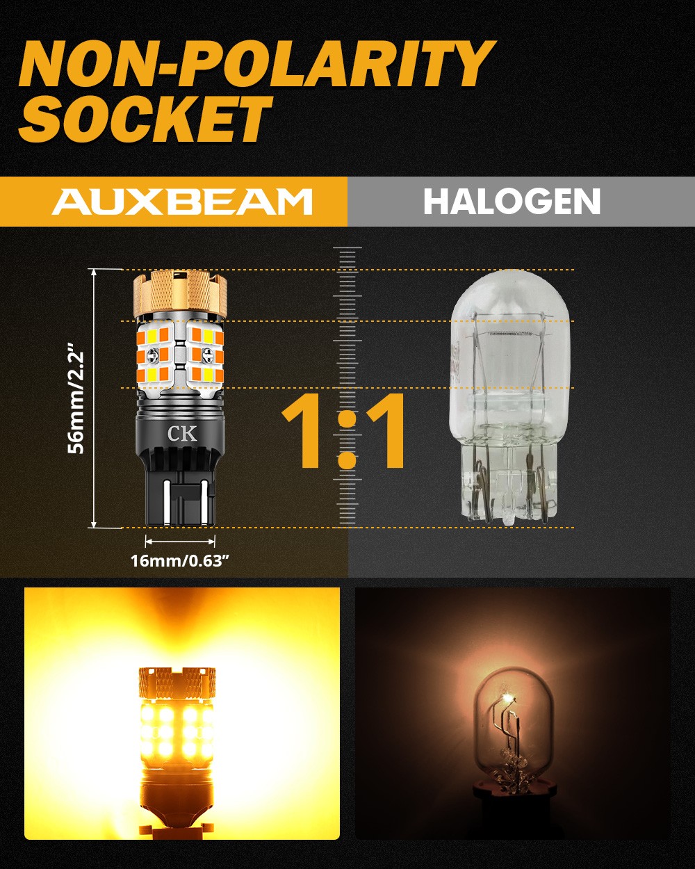 AUXBEAM 7443 CK LED White Yellow Front Turn Signal Light Bulbs Canbus Error Free