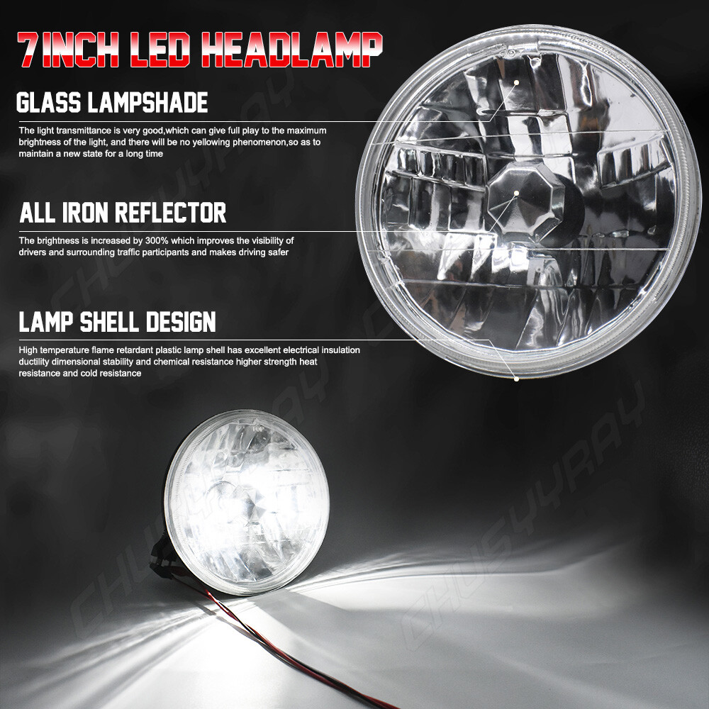 Pair Fit Chevrolet Nova 1969-1979 7“Round LED Headlight Hi-Lo Lamp DOT Approved