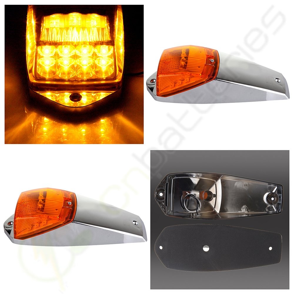 2pc Amber Chrome 17 LED Cab Marker Lights for Peterbilt Kenworth Freightliner