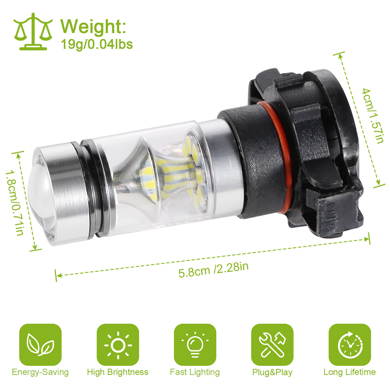 2x 100W 5202 H16 LED Fog Driving Light DRL Super Bright Waterproof 6000K White
