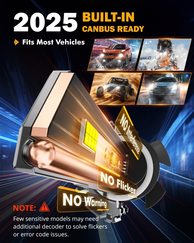 AUXBEAM 9005 H11 Canbus LED Headlight Bulbs Conversion Kit High Low Beam 6500K
