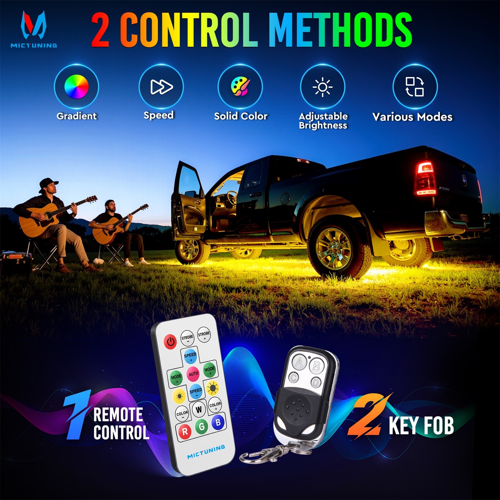 U8 RGB LED Underglow Underbody Lights Strip Dual Remote Control Aluminum Housing