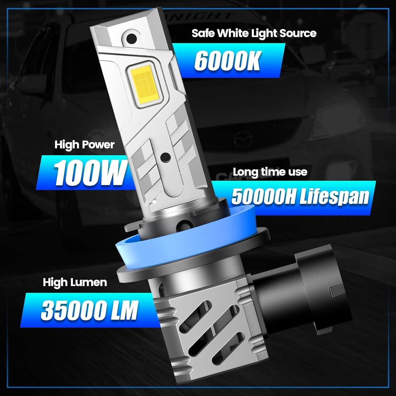 9005/HB3 H11/H8/H9 Fog Light Bulbs Combo, 35000LM 6000K Cool White Pack of 4