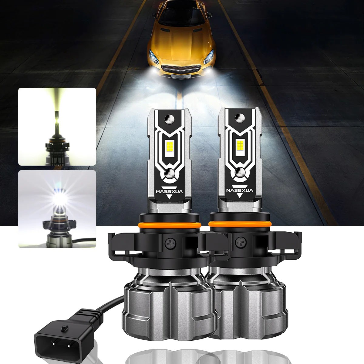 AUXBEAM 5202 2504 LED Fog Light Bulb Conversion Kit White 6500K Amber 3000K 1:1