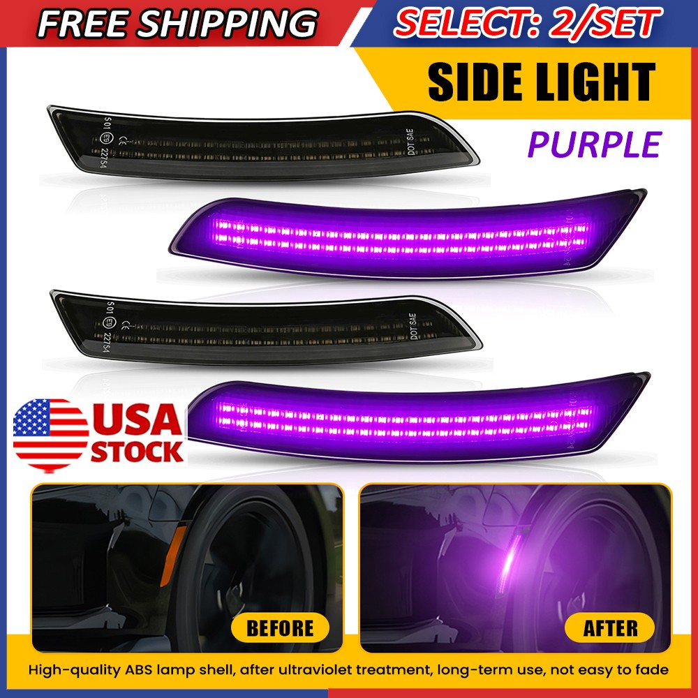 8x Sequential Front Rear LED Side Marker Light Purple For 2016-2023 Chevy Camaro