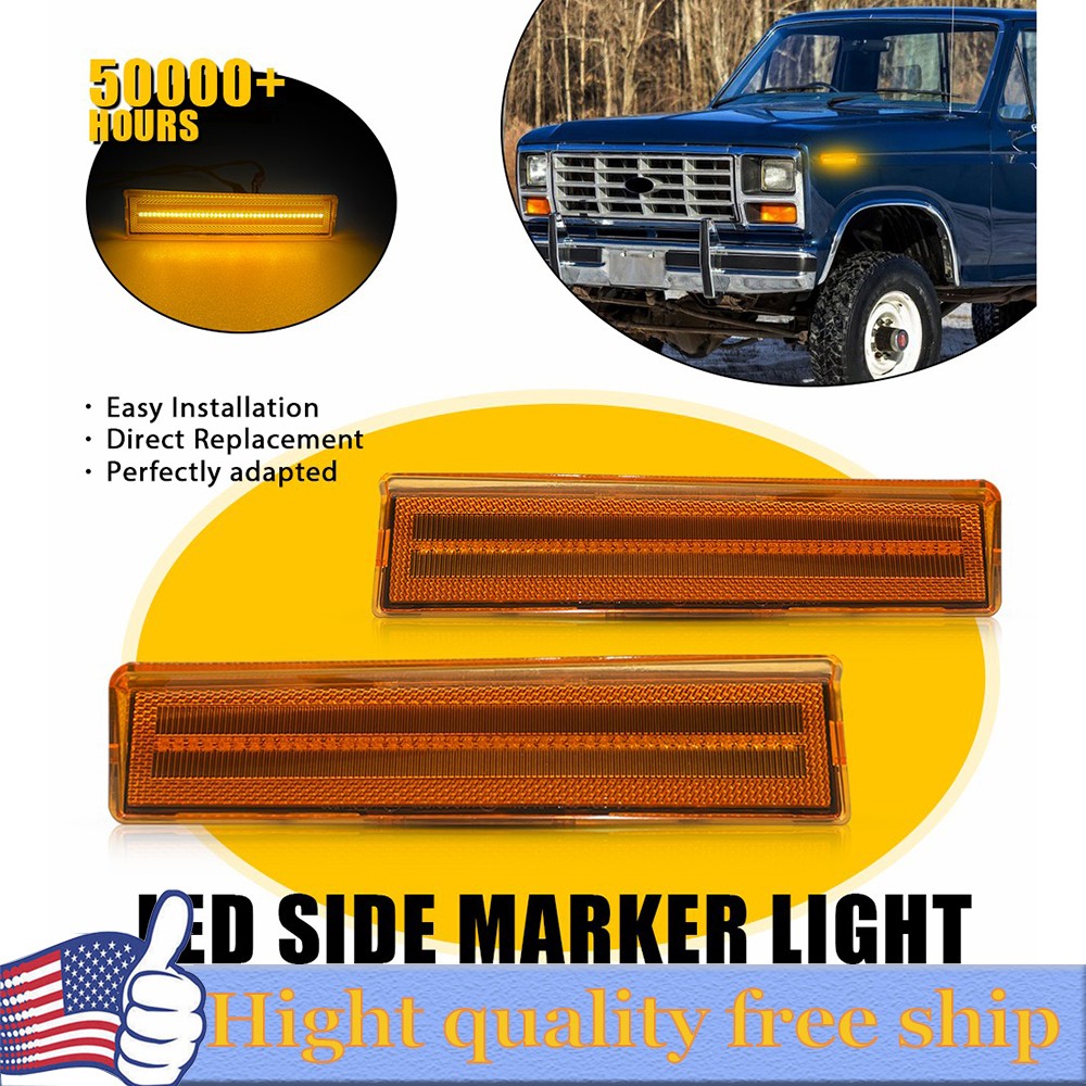 2/4x SIDE MARKER AMBER LED LIGHT FOR 1980-1986 Ford BRONCO PICKUP F150 F250 F350