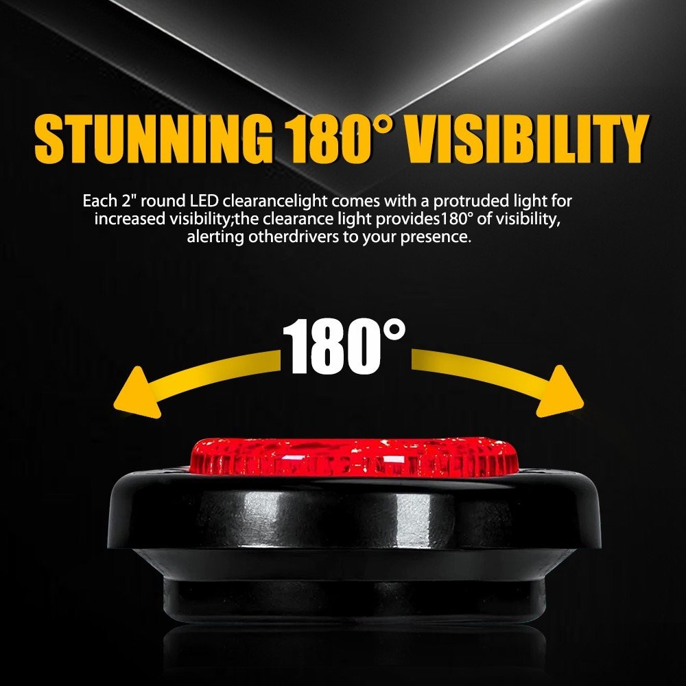 2″ Round 9 LED Clearance Side Marker Light W/ Black Grommet For Truck UTV1-5set