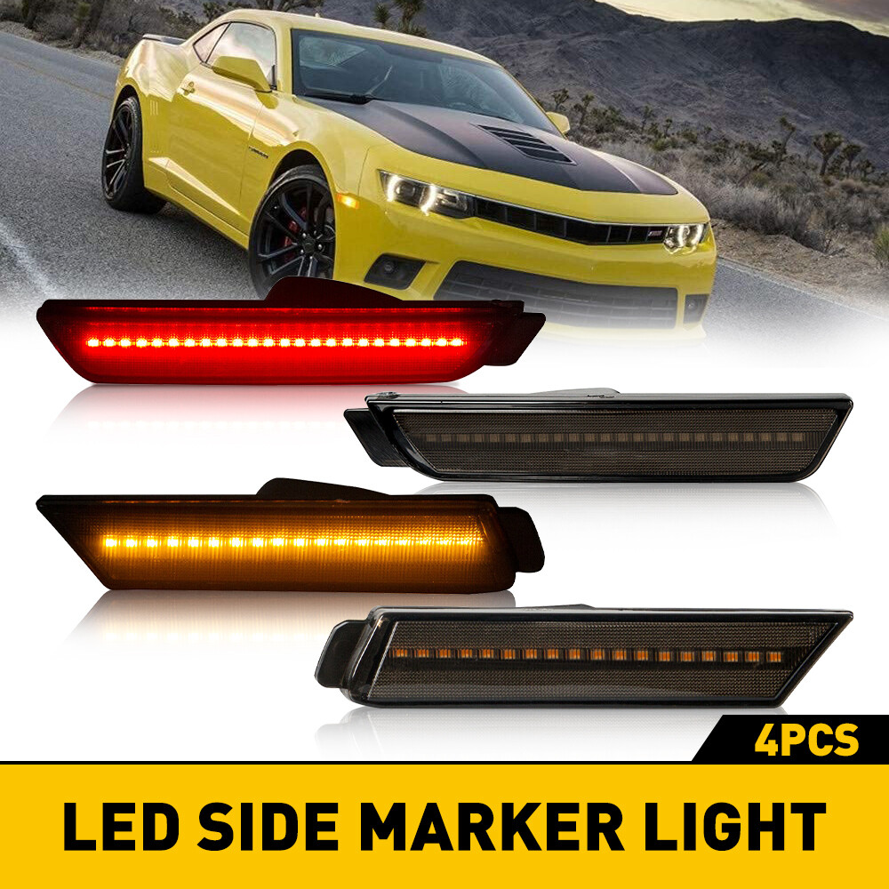 4x For 2010-2015 Chevrolet Camaro LED Side Marker Light Smoked Car Replace Parts