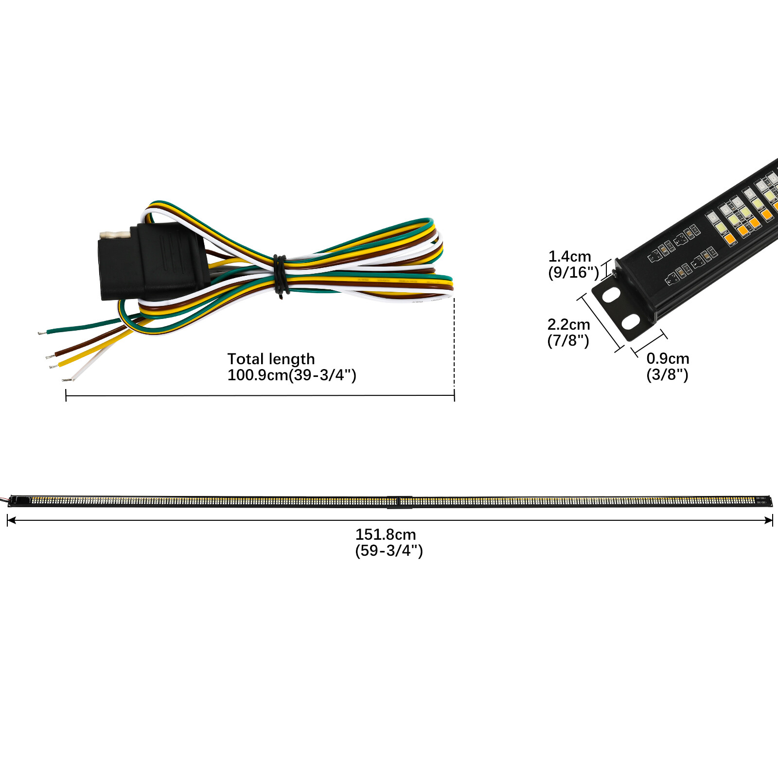 For Ford F150 60″ 3 Row LED Tailgate Strip Light Bar Reverse Brake Signal Strobe