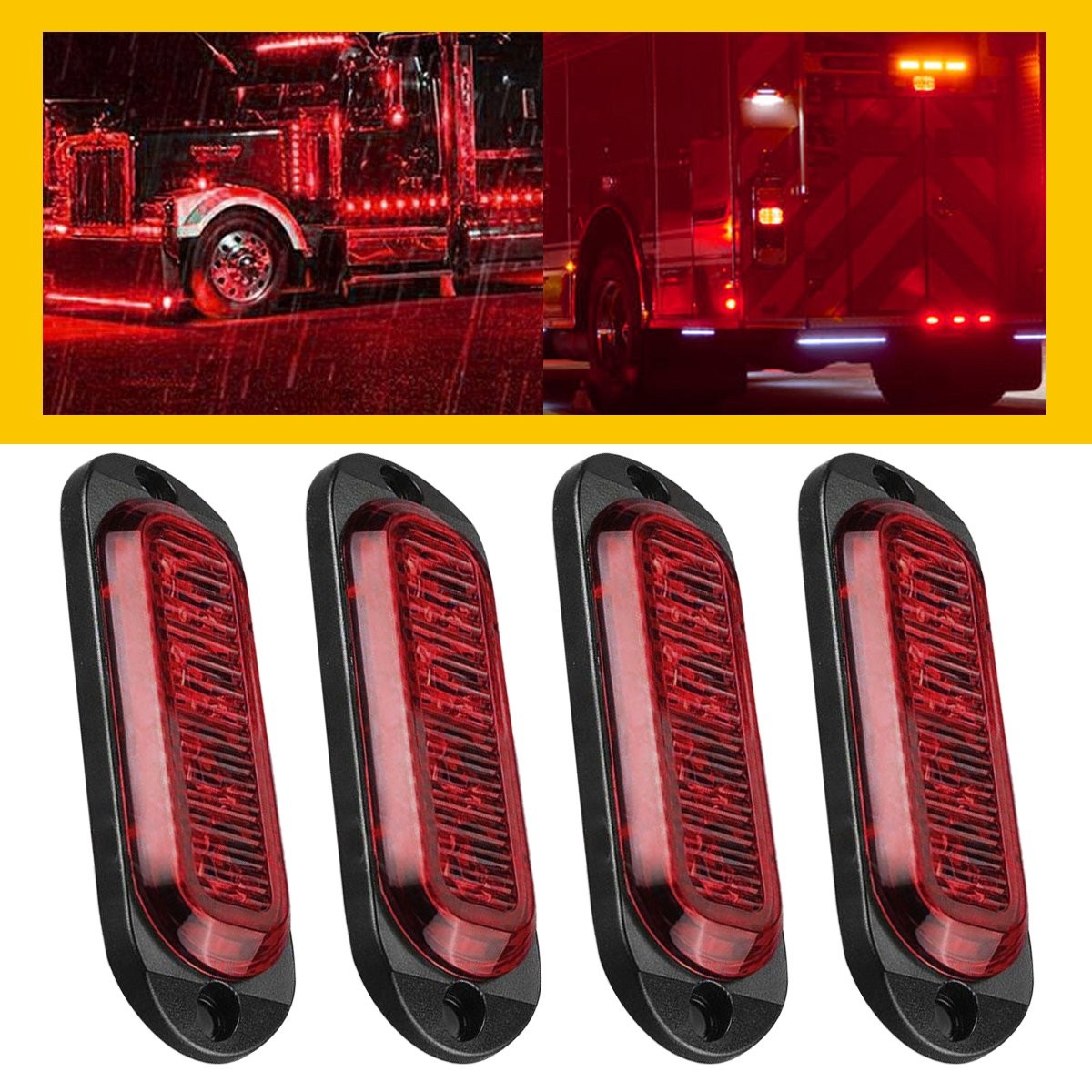 Red 4-LED Indicator Side Marker Lights Truck Clearance Turn Signal Light Trailer