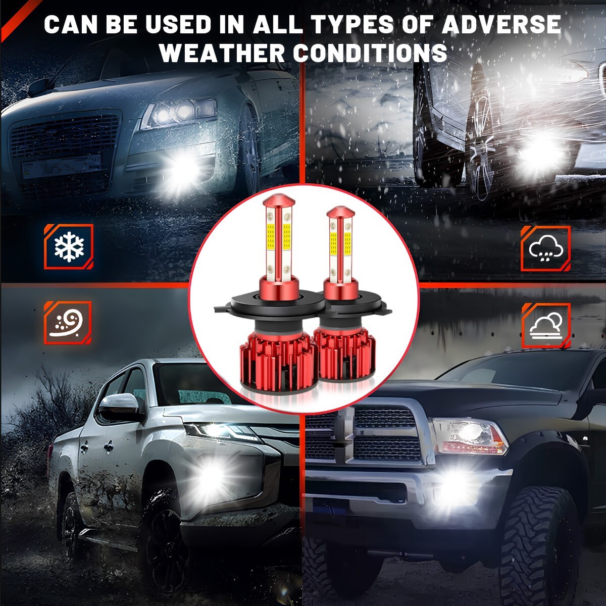 20X H4 9003 4-Sides LED Headlight Conversion Kit 130W 15000LM High Low Beam Bulb
