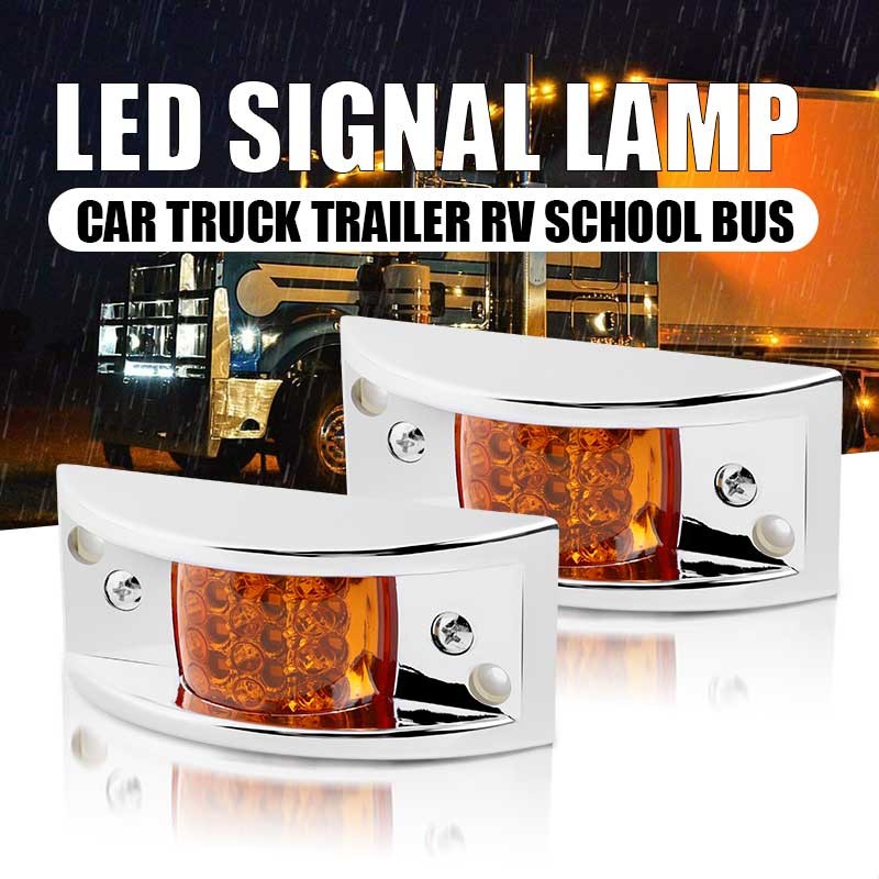 Amber Sealed Chrome 12-LED Side Marker Clearance Truck Trailer Lights Waterproof