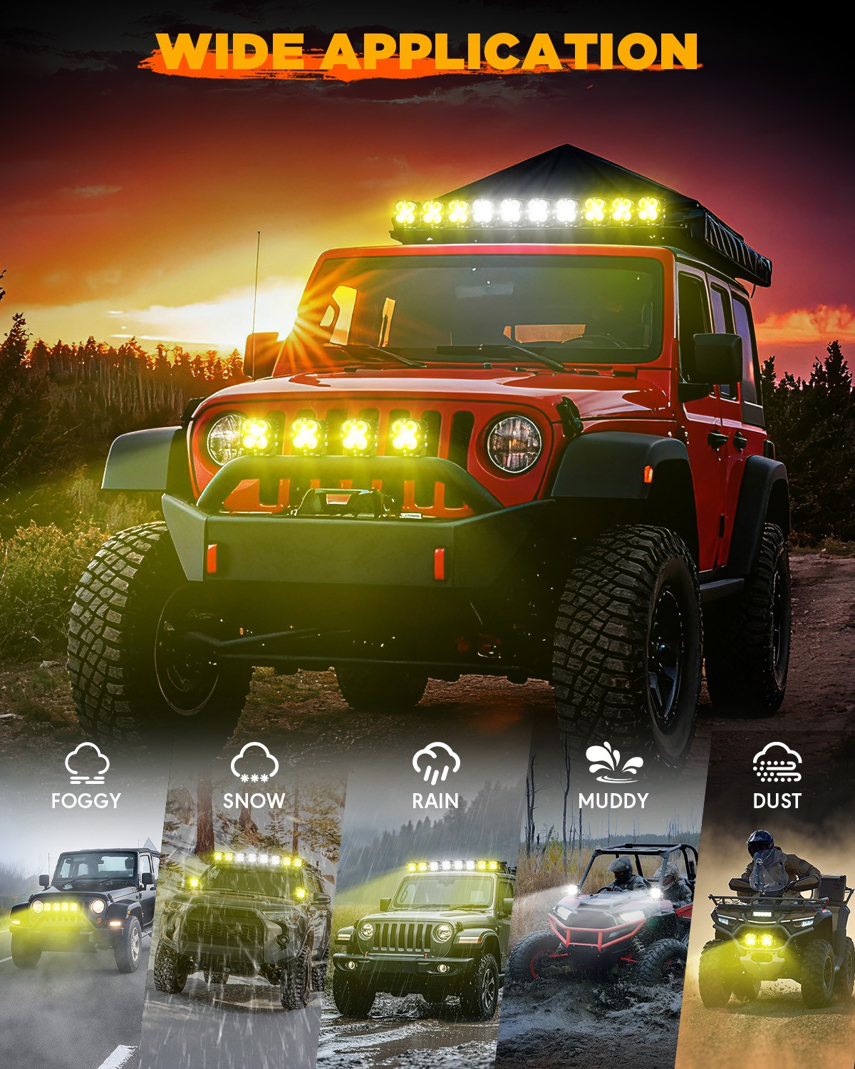 AUXBEAM 3″ LED Work Light Bar Cube Pods Driving Fog Ditch Lights + Covers Shield