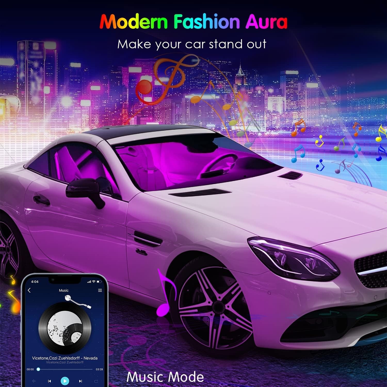 Wireless APP-Controlled RGB Interior Car Lighting – Universal Fit & Waterproof