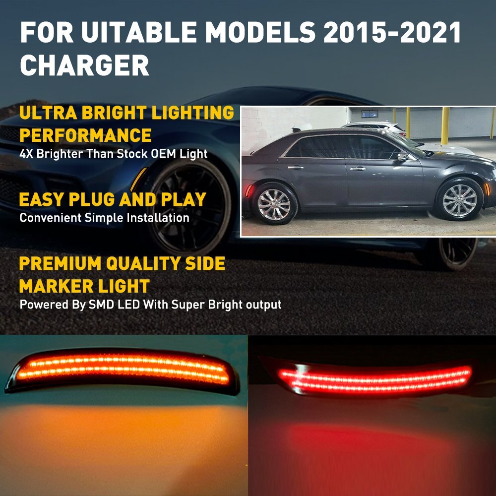 For 2015-21 Chrysler 300 Smoked LED Side Marker Light Front Rear Lamp 4PCS EXE