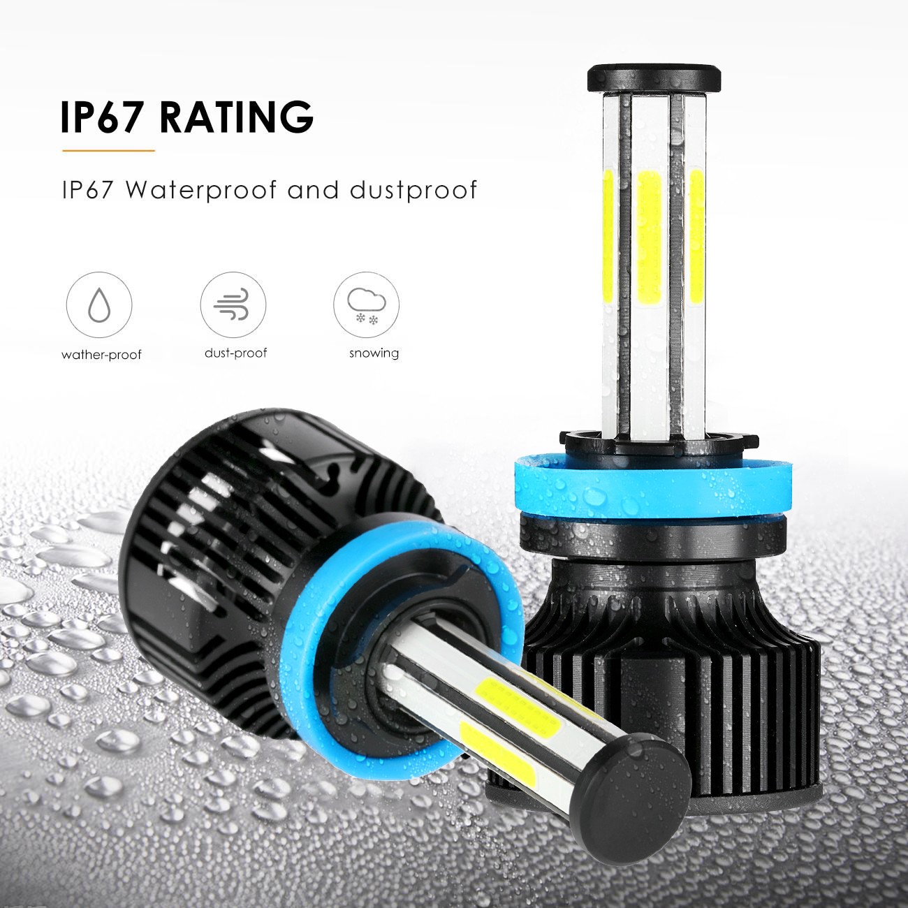 6-Sides H11 H9 H8 LED Headlight Super Bright Bulbs Kit White High/Low Beam 6500K