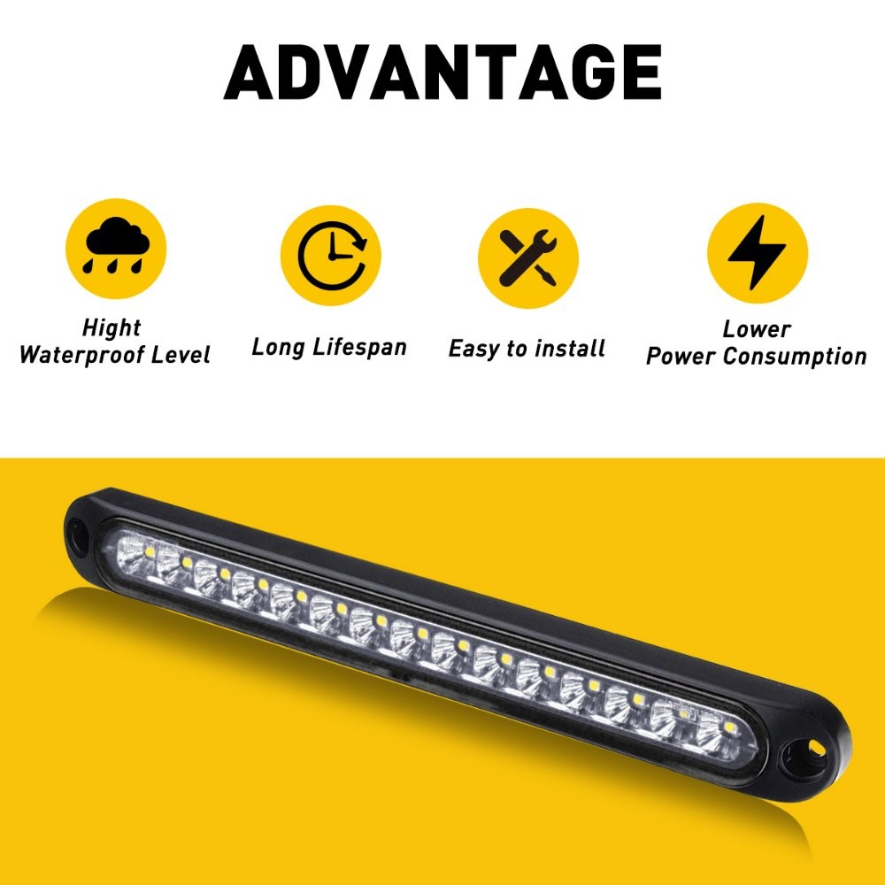 2PCS 10″ LED Sealed Truck Trailer Reverse Backup Lights Bar Rear Tail Lamp White