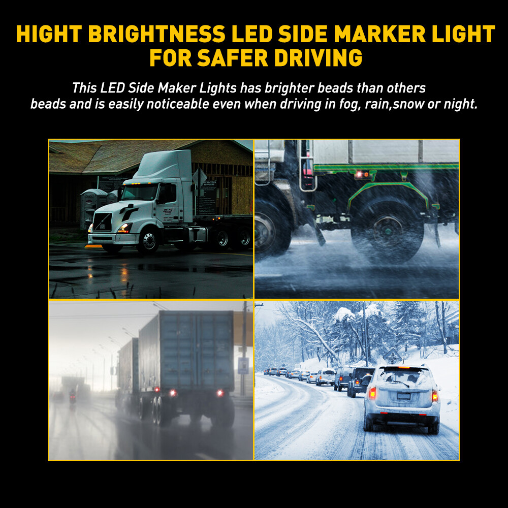 10Pcs Amber 3LED Side Clearance Marker Light For Car Truck Trailer Pickup 12V US