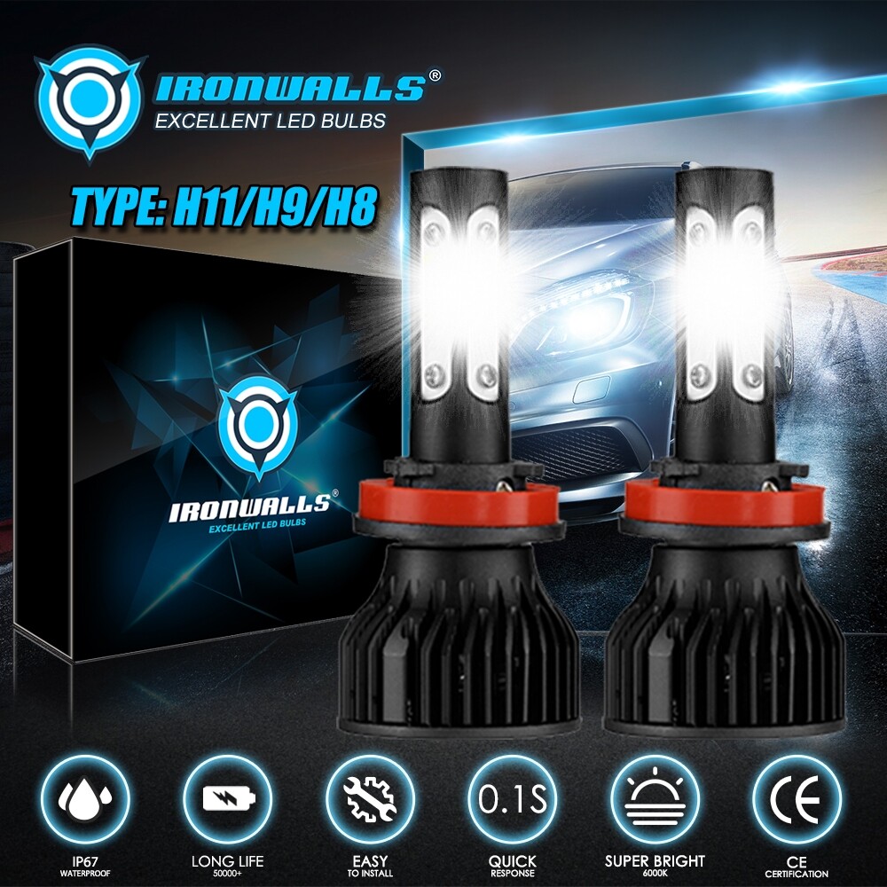IRONWALLS 4-sides H11 LED Headlight Low Beam Bulbs Kit Super Bright White Power