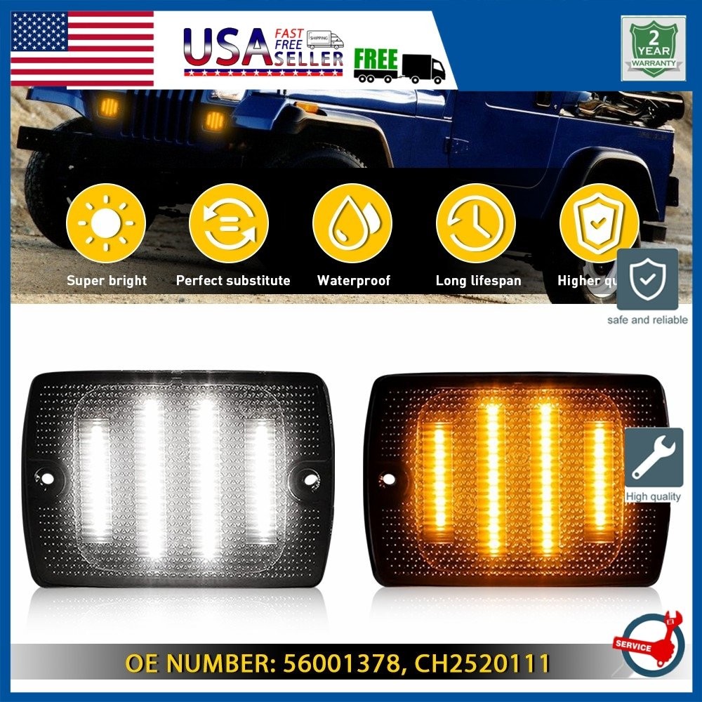 2/4x Smoked Lens DRL Turn Signal w/ Amber LED Light fit Jeep Wrangler YJ 1987-95