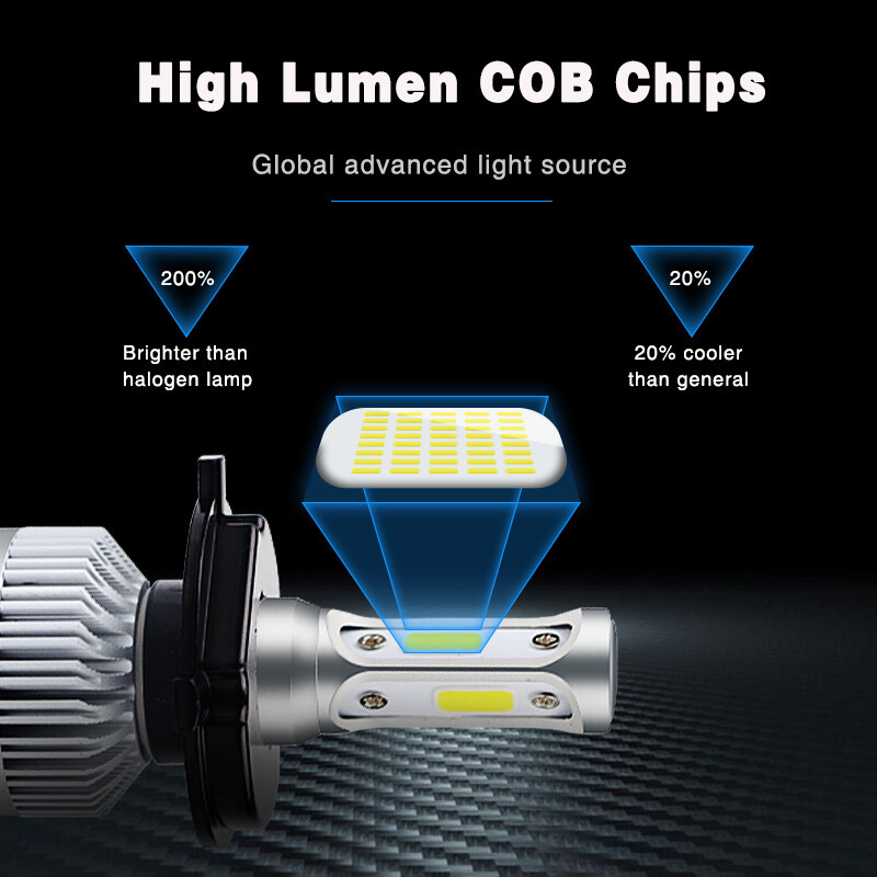 LED Headlight H4 HB2 9003 3-sides LED Bulbs Lights High Low Beam 300000LM 6000K