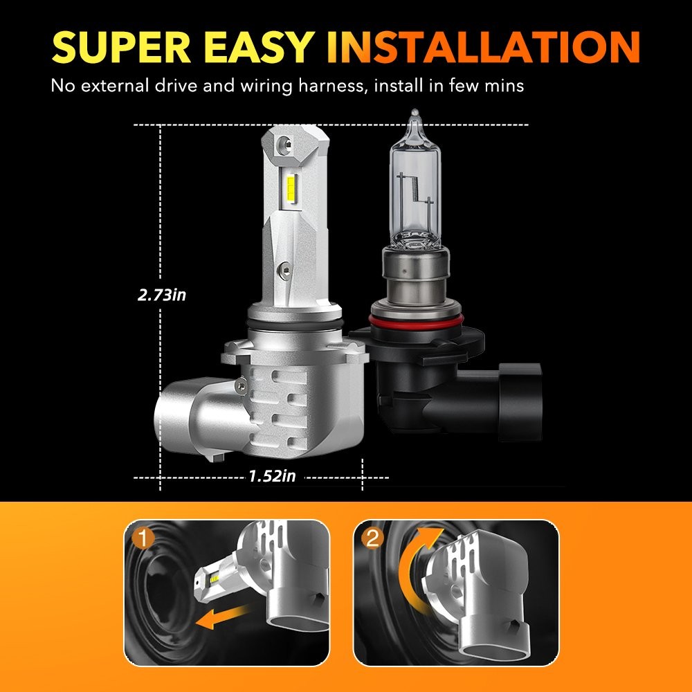 2Pc 9005 HB3 Headlight Super Bright Bulbs Kit White 6500K 360000LM High/Low Beam