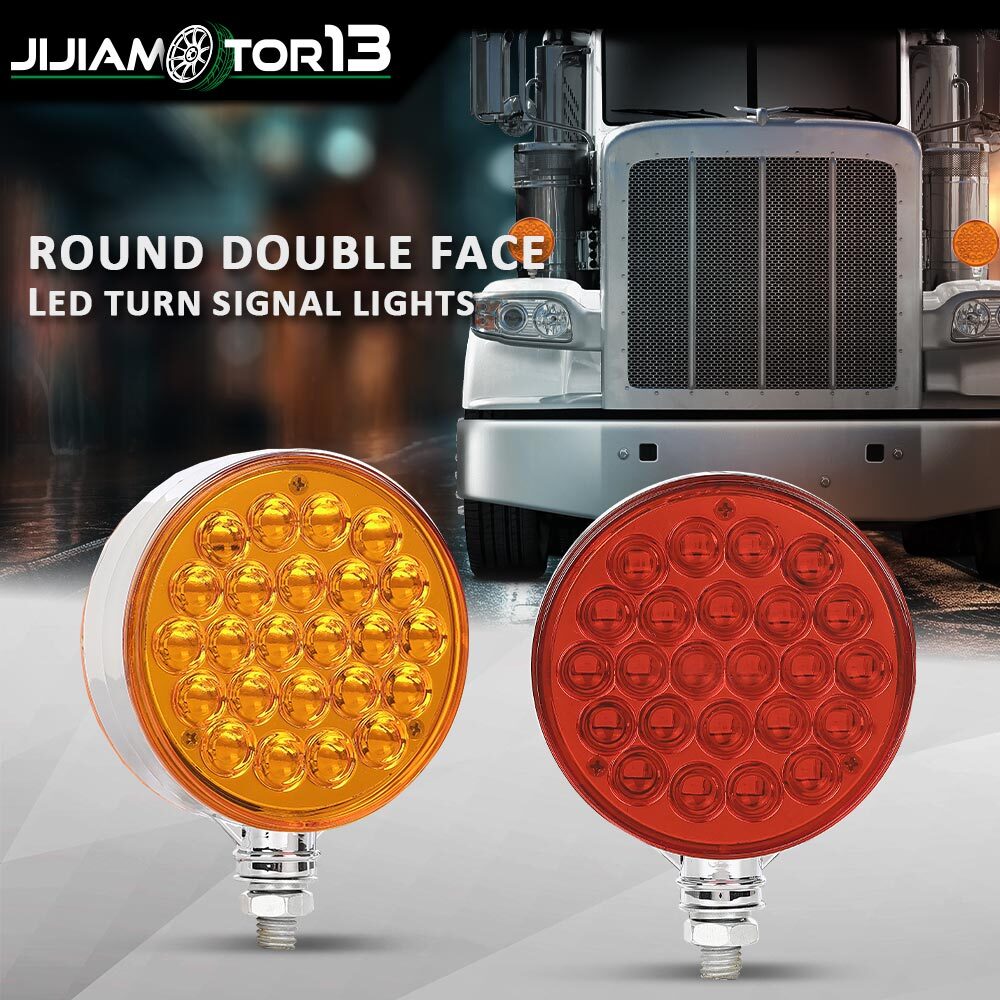 2X Amber/Red 4″ Double Face LED Pedestal Fender Brake Turn Signal Lights