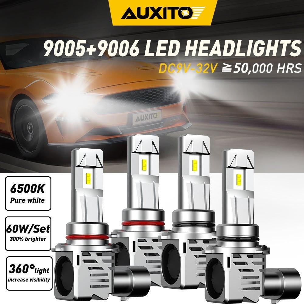 AUXITO 4X 9005 9006 HB4 HB3 LED Headlight Bulb Kit 6500K High Low Beam 48000LM